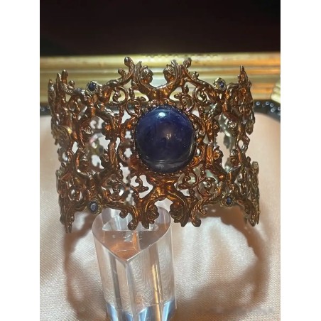 Brazalete Vintage de Plata Calada con Lapislázuli - Diseño Barroco Intrincado