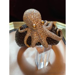 Brazalete Rígido con Pulpo Cristalizado - Joya Decorativa Exclusiva