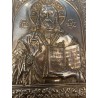 Icono Ortodoxo Cristo Pantocrator - Placa Repujada Plata Estilo Bizantino Antiguo