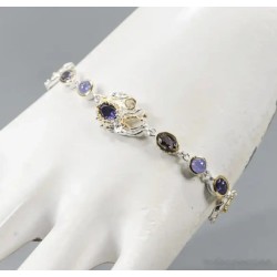 Pulsera de plata con piedras de iolita natural - Joya elegante