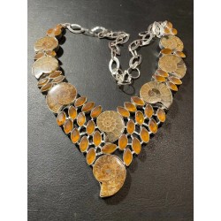Gargantilla de Plata con Fósiles de Amonites y Ámbar - Joya Paleontológica Exclusiva