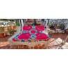 Mantón de Manila Bordado con Flores Fucsia - Estilo Cigarreras con Flecos Crema