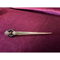 Alfiler Broche Art Decó en Plata con Ónix, Malaquita y Cristales - Joya Vintage