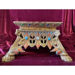 Titulo: Pedestal de Estilo Románico Tabor - Estilo en Bronce Dorado / Vidrio