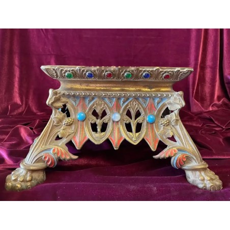 Titulo: Pedestal de Estilo Románico Tabor - Estilo en Bronce Dorado / Vidrio