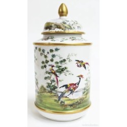 Tibor Decorativo en Cerámica Blanca con Aves del Paraíso - Jarrón con Tapa 32 cm