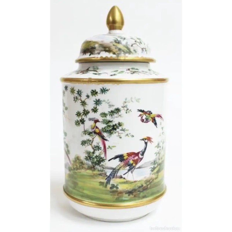 Tibor Decorativo en Cerámica Blanca con Aves del Paraíso - Jarrón con Tapa 32 cm