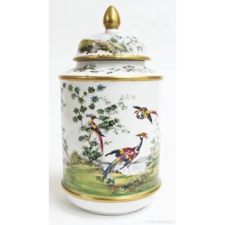 Tibor Decorativo en Cerámica Blanca con Aves del Paraíso - Jarrón con Tapa 32 cm
