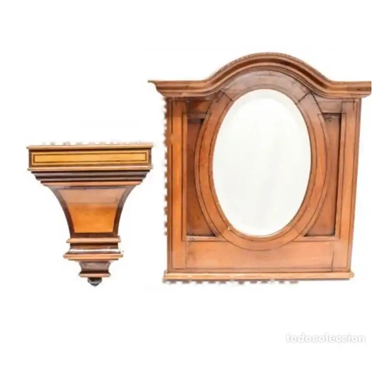 Espejo Antiguo con Ménsula - Elegancia Decimonónica en Madera