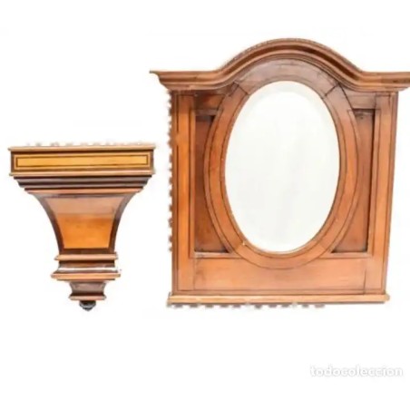 Espejo Antiguo con Ménsula - Elegancia Decimonónica en Madera