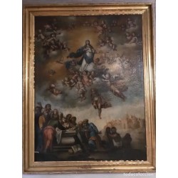 Óleo Antiguo de la Asunción de la Virgen Siglo XVII - Arte Religioso Barroco