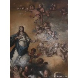 Óleo Antiguo de la Asunción de la Virgen Siglo XVII - Arte Religioso Barroco