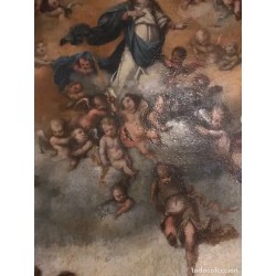 Óleo Antiguo de la Asunción de la Virgen Siglo XVII - Arte Religioso Barroco