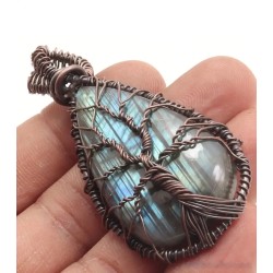 Colgante Árbol de la Vida en Labradorita Azul - Diseño Artesanal con Alambre de Cobre