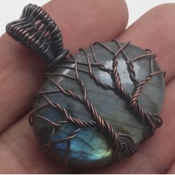 Colgante Árbol de la Vida en Labradorita Azul - Piedra Natural con Destellos Iridiscentes