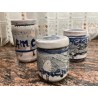 Conjunto de Tres Tarros Artesanales de Cerámica con Decoración Azul - Pieza Única