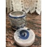 Conjunto de Tres Tarros Artesanales de Cerámica con Decoración Azul - Pieza Única