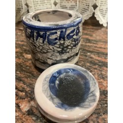 Conjunto de Tres Tarros Artesanales de Cerámica con Decoración Azul - Pieza Única