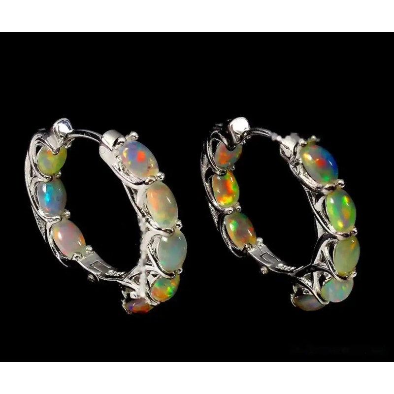 Pendientes de Ópalo de Fuego en Plata - Elegancia Multicolor y Brillante Pendientes de Ópalo de Fuego en Plata - Elegancia Multicolor y Brillante