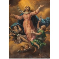 Pintura Religiosa Óleo Asunción de la Virgen - Arte Sacro Español Siglo XIX