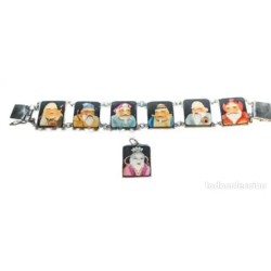 Conjunto de pulsera y colgante con plaquitas de porcelana policromada
