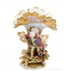 Pareja de jarrones de porcelana alemana del siglo XIX, esmaltados y dorados
