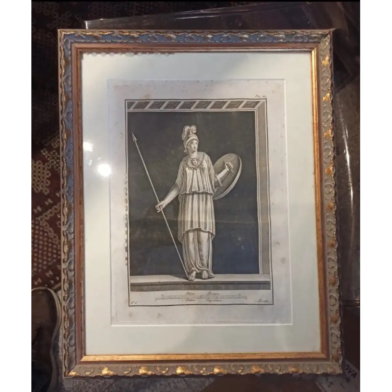 Grabado Antiguo Diosa Atenea - Lámina Mitología Griega Clásica Siglo XVIII