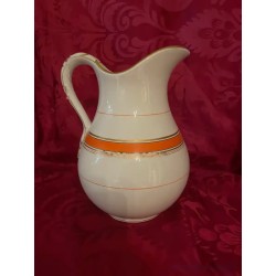Jarra Vintage Cartuja Pickman - Porcelana Blanca con Franjas Naranjas Art Deco