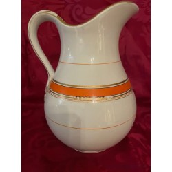 Jarra Vintage Cartuja Pickman - Porcelana Blanca con Franjas Naranjas Art Deco