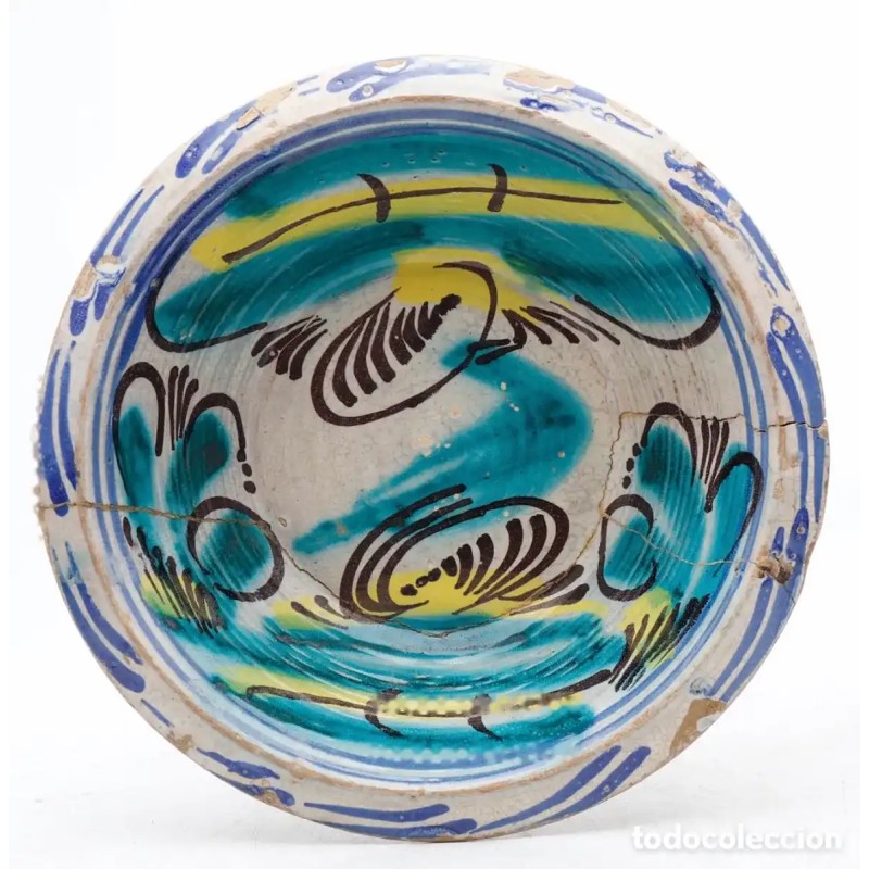 Fuente Antigua Cerámica de Triana Siglo XIX - Loza Andaluza Decorada 26,5cm