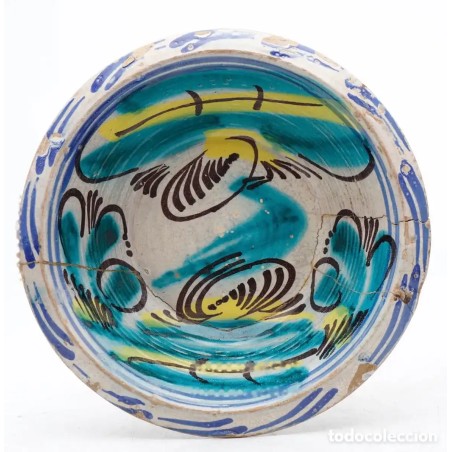 Fuente Antigua Cerámica de Triana Siglo XIX - Loza Andaluza Decorada 26,5cm