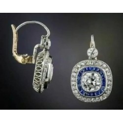 Pendientes Vintage Estilo Art Deco - Plata con Zafiros y Diamantes Baño Oro
