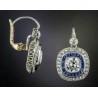 Pendientes Vintage Estilo Art Deco - Plata con Zafiros y Diamantes Baño Oro