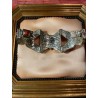 Brazalete Tribal de Plata Tibetana - Coral Turquesa Ámbar Joyería Étnica Nepal