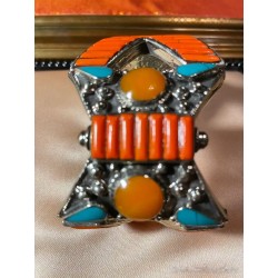Brazalete Tribal de Plata Tibetana - Coral Turquesa Ámbar Joyería Étnica Nepal