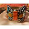 Brazalete Tribal de Plata Tibetana - Coral Turquesa Ámbar Joyería Étnica Nepal
