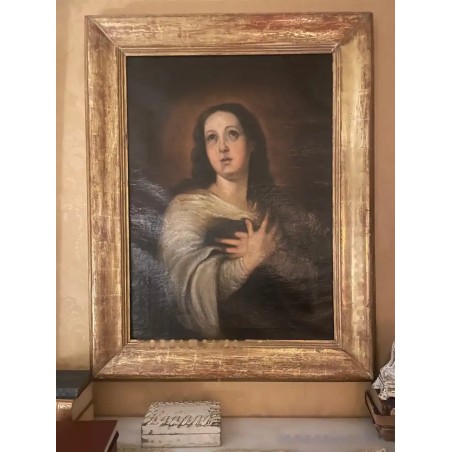 Óleo Inmaculada Siglo XVII Escuela de Murillo - Pintura Religiosa Barroca Marco