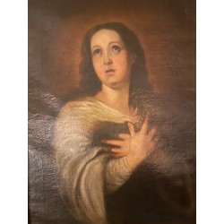 Óleo Inmaculada Siglo XVII Escuela de Murillo - Pintura Religiosa Barroca Marco
