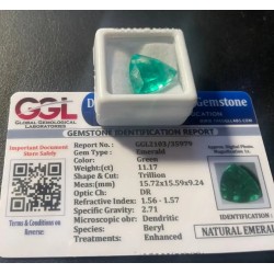 Esmeralda Natural Triangular 11.17CT - Gema Certificada Talla Trilliant Colombia