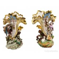 Jarrones Porcelana Isabelinos Vintage Escenas Pastoriles Colección - siglo XIX