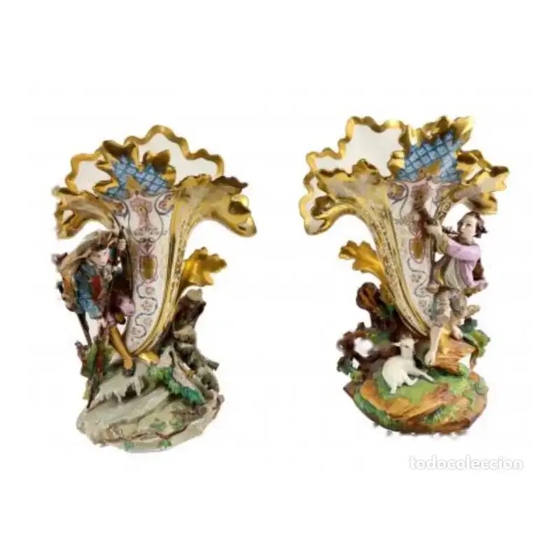 Jarrones Porcelana Isabelinos Vintage Escenas Pastoriles Colección - siglo XIX Jarrones Porcelana Isabelinos Vintage Escenas Pastoriles Colección - siglo XIX