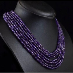 Collar Amatista Multivuelta Genuino Gemas Naturales Joyería Premium 340 CT.