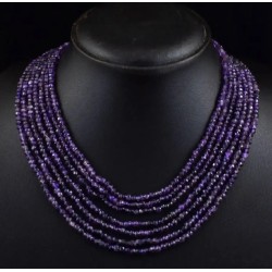 Collar Amatista Multivuelta Genuino Gemas Naturales Joyería Premium 340 CT.
