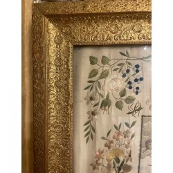 Bordado Religioso Antiguo Inmaculada Virgen María Obra Maestra Textil Seda y Oro