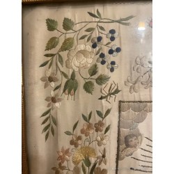 Bordado Religioso Antiguo Inmaculada Virgen María Obra Maestra Textil Seda y Oro