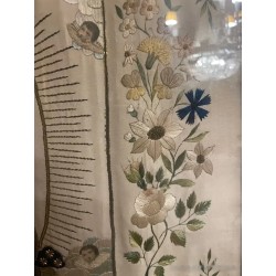 Bordado Religioso Antiguo Inmaculada Virgen María Obra Maestra Textil Seda y Oro