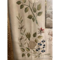 Bordado Religioso Antiguo Inmaculada Virgen María Obra Maestra Textil Seda y Oro