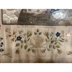 Bordado Religioso Antiguo Inmaculada Virgen María Obra Maestra Textil Seda y Oro