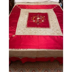 Colcha Antigua Seda Roja Bordado Filipino Vintage Siglo XIX