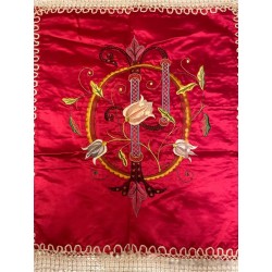 Colcha Antigua Seda Roja Bordado Filipino Vintage Siglo XIX